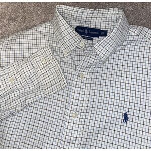 Polo Ralph Lauren Shirt Men XL Checkered Plaid Long Sleeve Blue Pony Logo Preppy